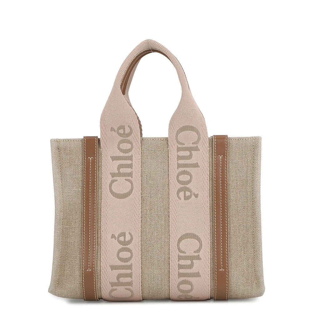 Chloe Woody Tote Canvas Leather Handbag Bag